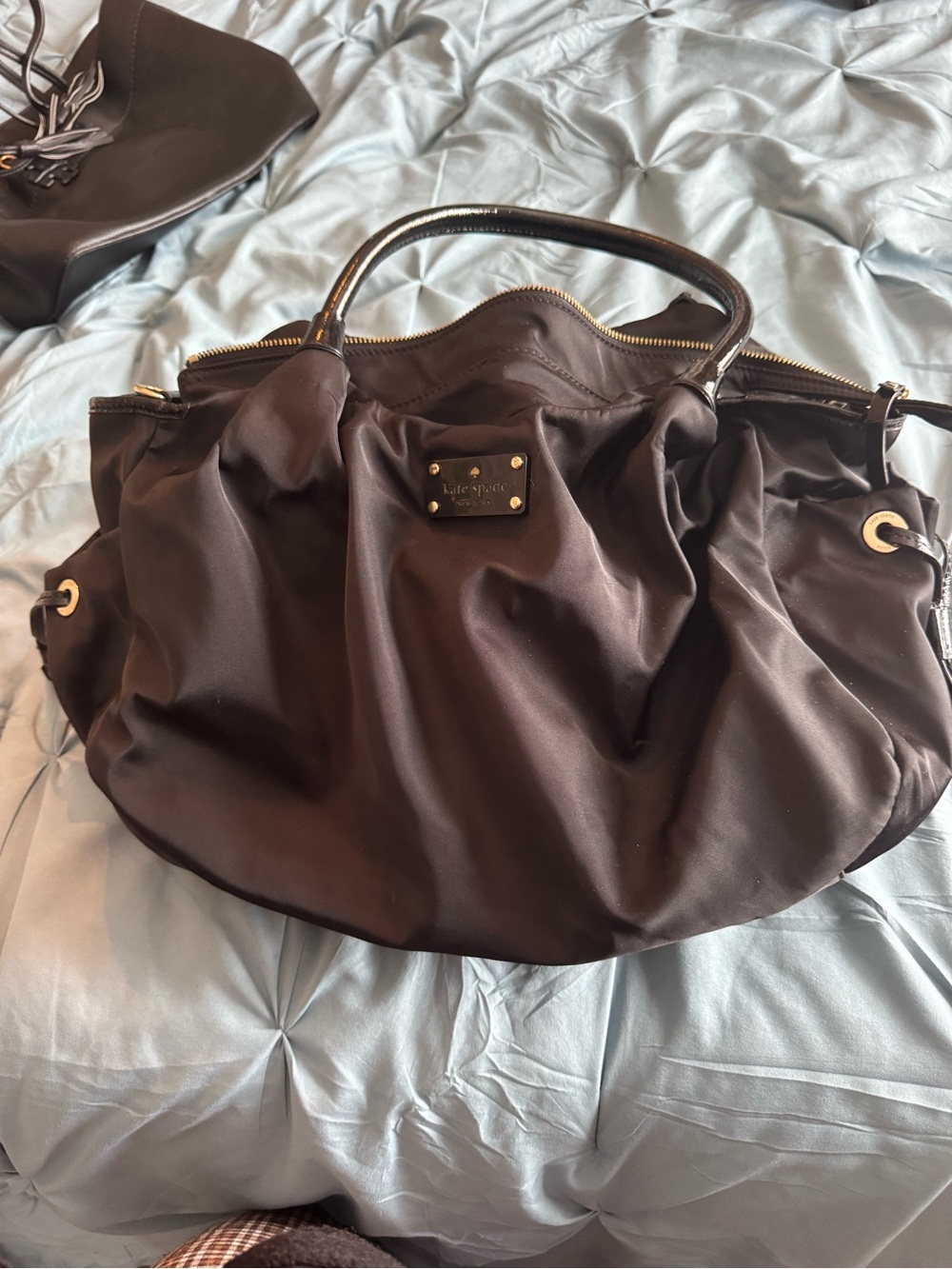 kate spade Black Ruched Shoulder Bag with Gold Hardware